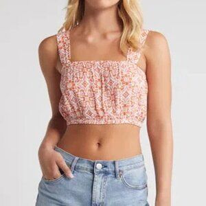 Roxy Women's Size M Villa Tile Print Wide Striped Pink White Cropped Top
